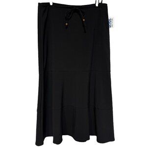 First Option Womens Size 12 Skirt Black A-Line Maxi Waist Tie Stretchy NWT NEW